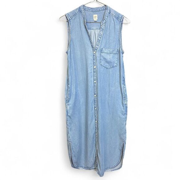 Gap blue denim sleeveless midi dress size XS - Picture 1 of 7